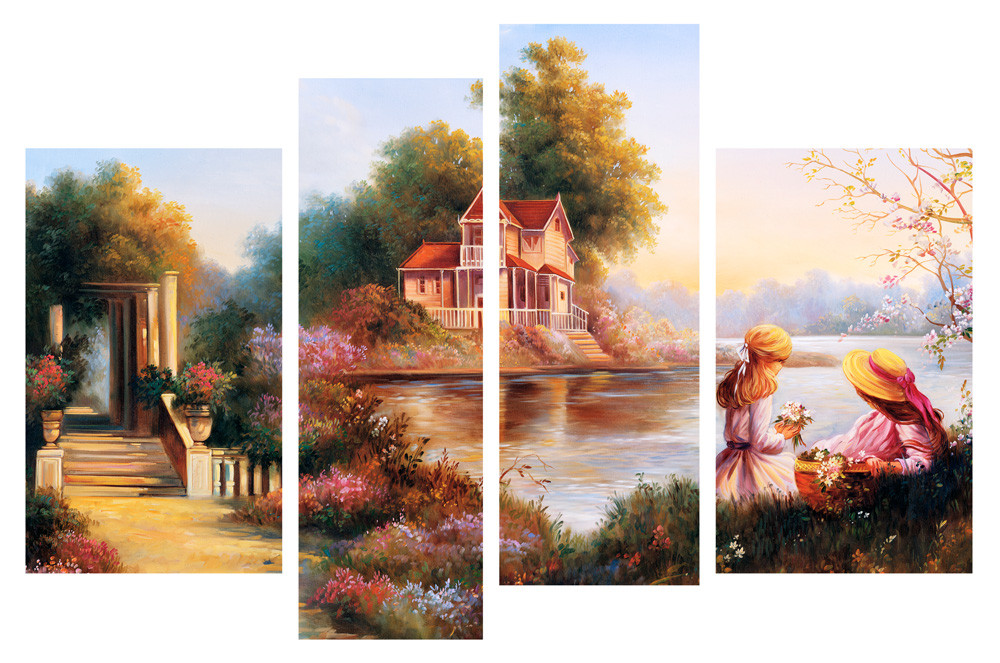 Модульна картина на полотні на стіну для інтер`єру/спальні/прихожої DK Будиночок на березі 112х75 см (M4-К44)