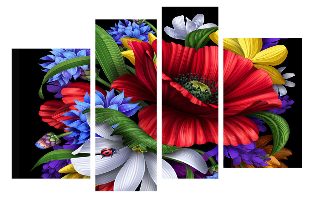 Модульна картина на полотні на стіну для інтер`єру/спальні/прихожої DK Польовий букет 112х75 см (DKPM4-mak-lepestk)