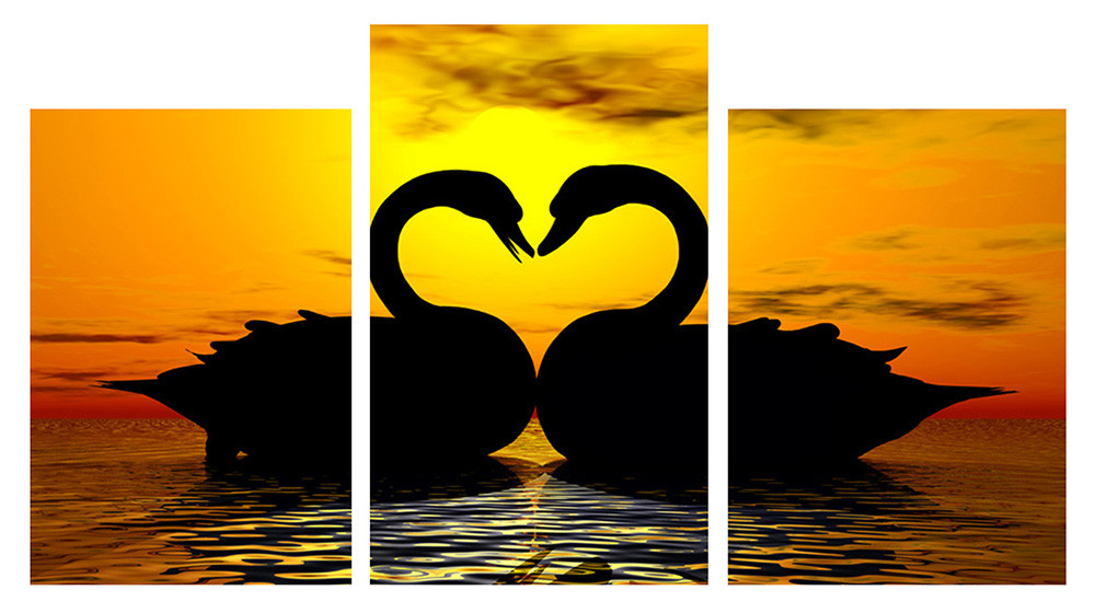 Модульна картина на полотні на стіну для інтер`єру/спальні/прихожої DK Лебеді 100х53 см (M3-t148)