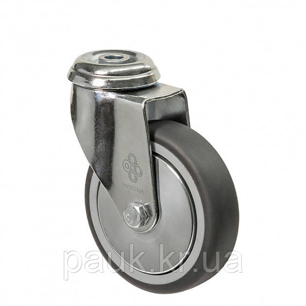 Колесо 2305-L-050-P(23 "Light") Ø 50мм, поворотне з отвором, підшипник ковзання, гумове колесо, апаратне колесо, фото 1