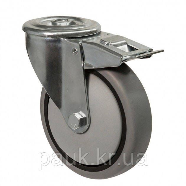 Колесо 2406-N-080-R(24 "Norma") Ø 80мм, поворотне з отвором та гальмом, роликовий підшипник, колесо для візка, фото 1