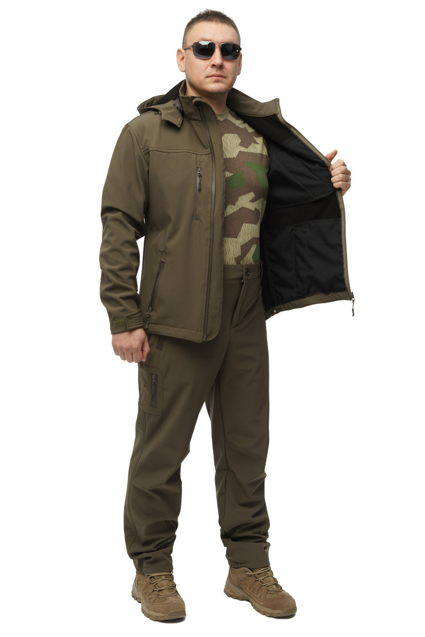 Костюм Soft Shell тактичний демісезонний утеплений на флісі (оліва), розмір 46, 48, 50, 52, 54, 56, 58, 60