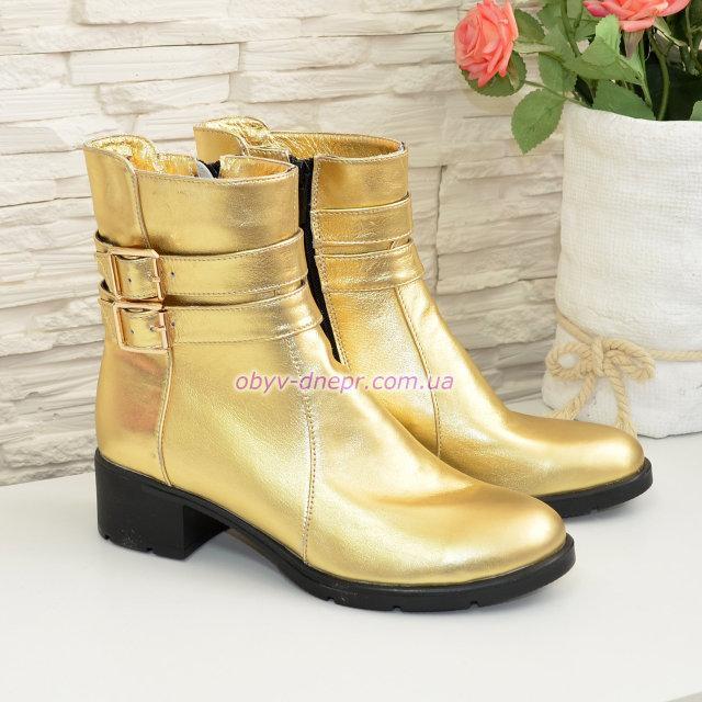 Черевики жіночі з золотою шкіри, невисокий каблук, фото 1