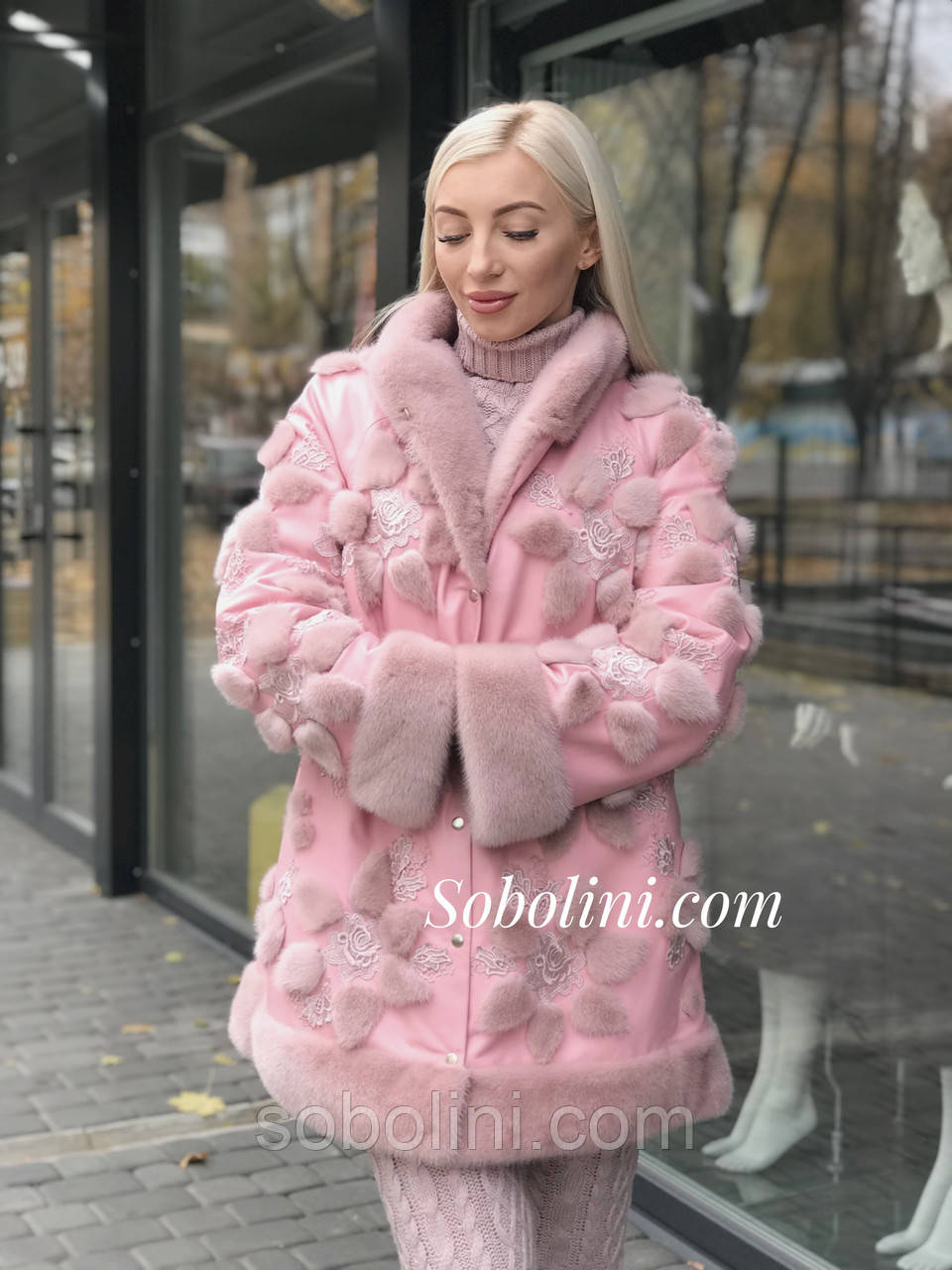 Куртка шкіряна з хутром норки, довжина 75 см
