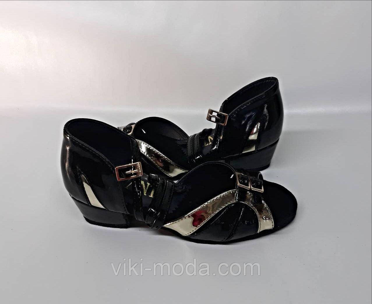 Туфлі бальні Татьяна (Верх чорний лак + золото гальваніка)