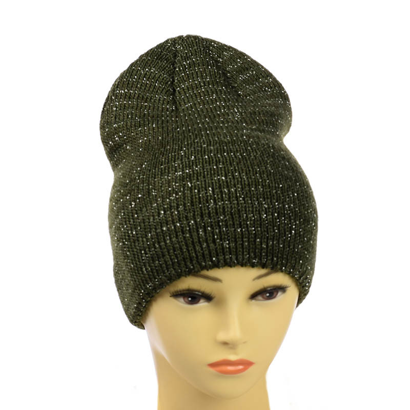 Молодіжна шапка з люрексом хакі