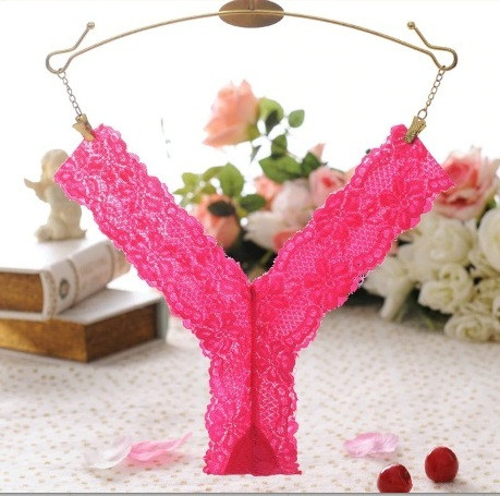 Мереживні рожеві стринги v-подібної форми, фото 1