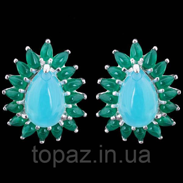 Сережки срібні 925 натуральний халцедон, авантюрин.