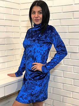 Яскраво-синє коротке велюрове плаття для дому ТМ Exclusive 