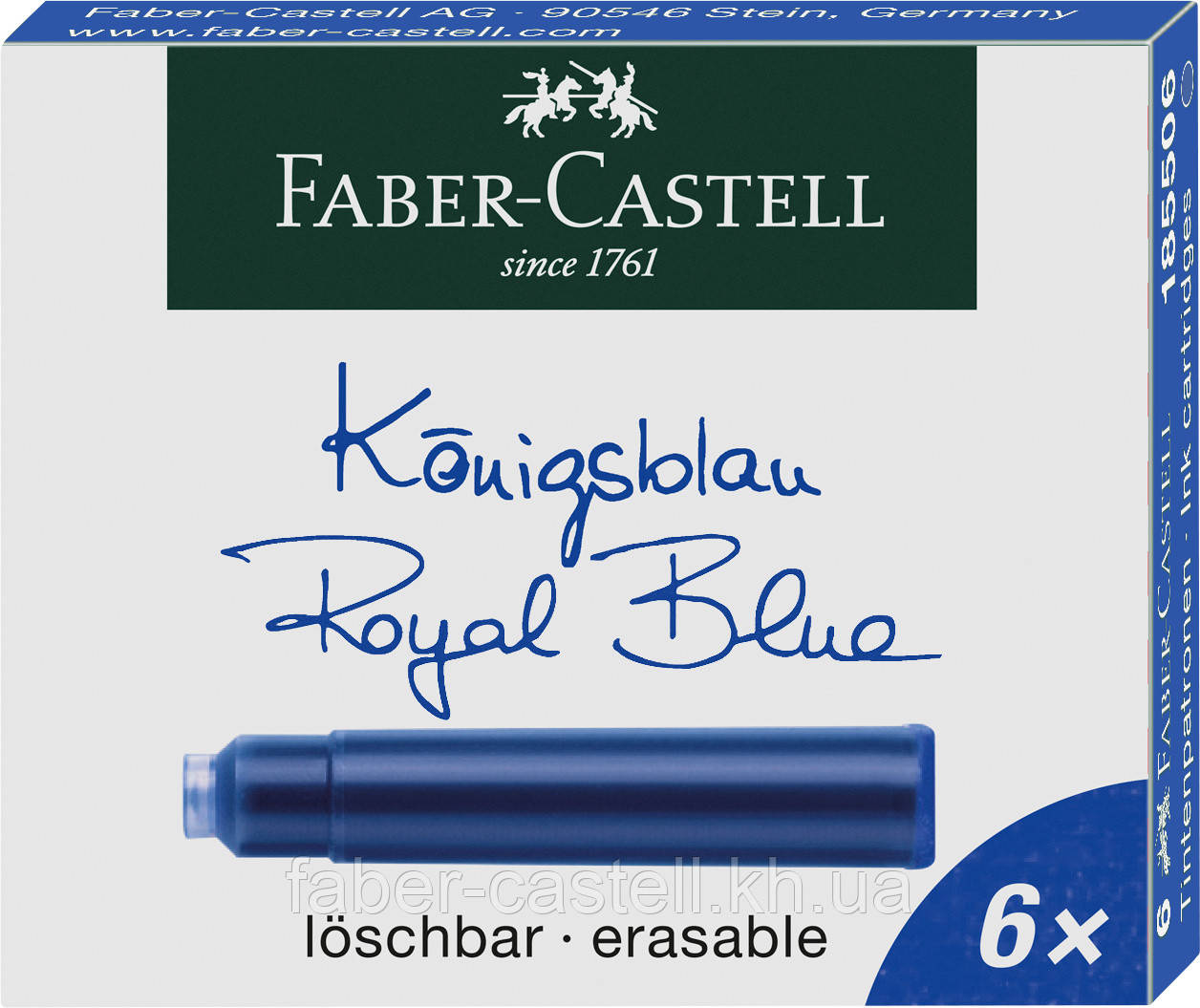 Картриджі чорнильні для перових ручок стандартні Faber-Castell колір синій (royal blue), 6 шт, 185506