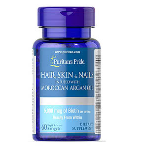 Вітаміни для краси Puritan's Pride Hair, Skin & Nails infused with Moroccan Argan Oil 5000 mcg 60 таб.