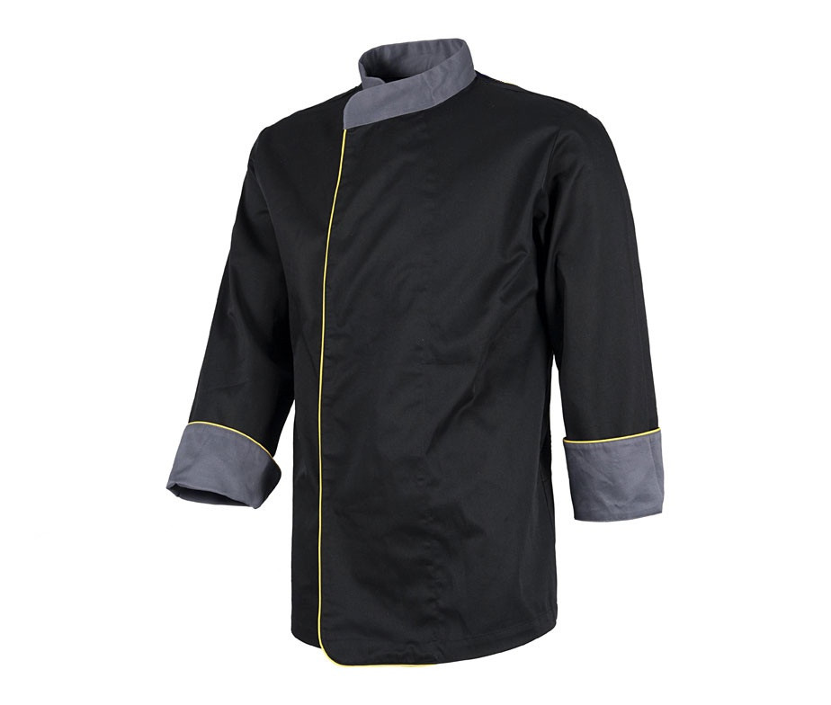 Кітель кухарський чоловічий чорний з темно-сірою обробкою і жовтим кантом Atteks - 00937
