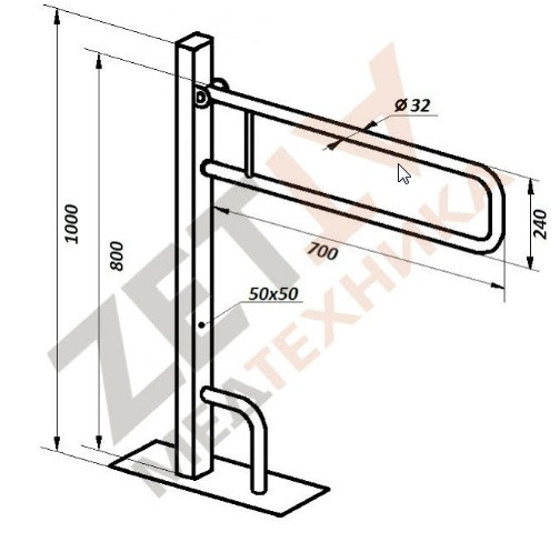 поручень из нержавеющей стали напольный на ножке откидной для инвалидов купить в днепре