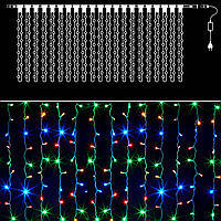 Гірлянда штора 3x3 м 300 LED жовтий, зелений, синій, червоний, фото 4