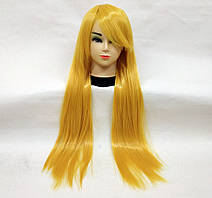 Перука жовта довга пряма рівна з довгим чубчиком жіноча для жінок 80см зі штучного волосся