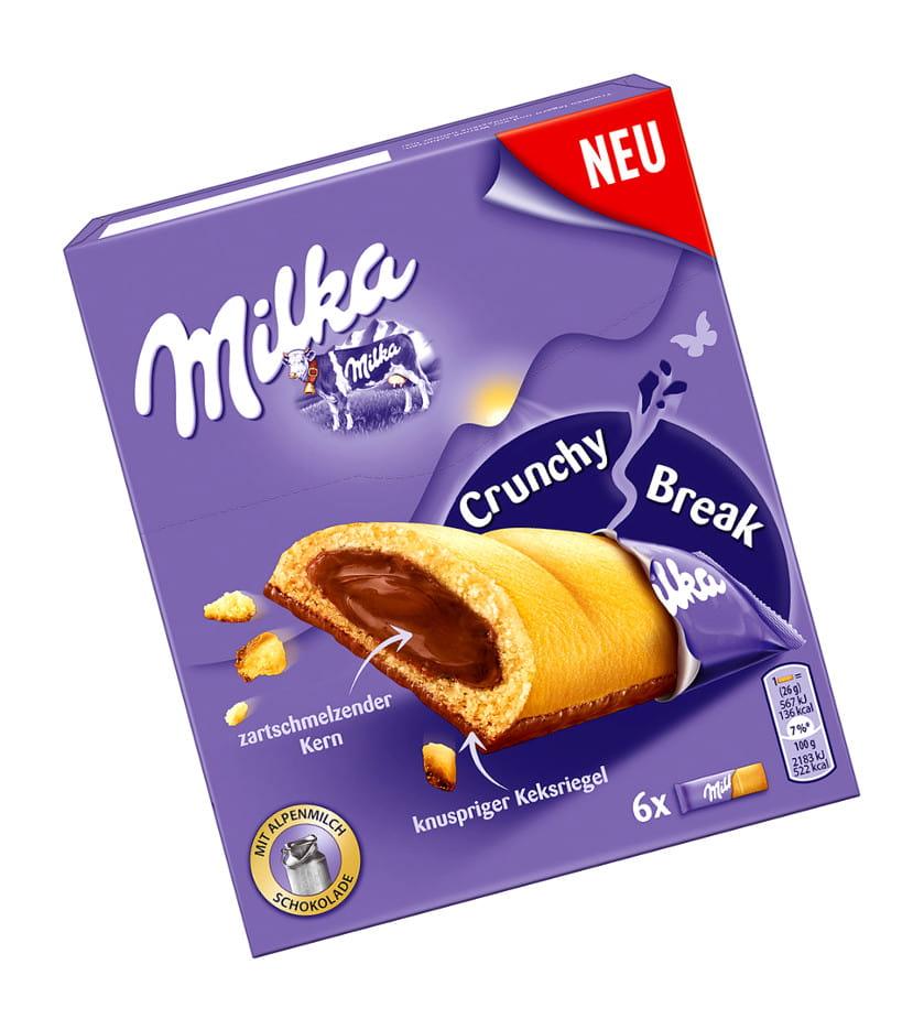 Батончики Milka Crunchy Break із шоколадно-горіховим кремом, 156 г.