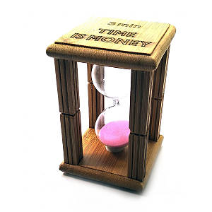 Годинник пісочний 3 хв у бамбуку "Time is Money" рожевий пісок 9,5х6,5х6,5см (29766C)