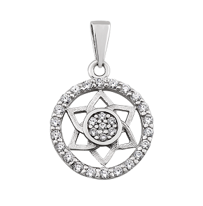 Підвіс срібний маленький коло з соняшником та білими фіанітами