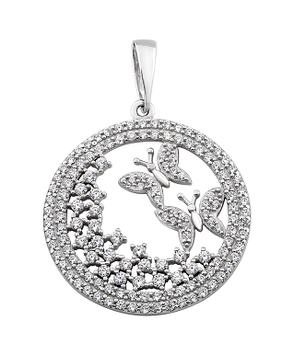 Кулон срібний тематичний метелики на лузі з білими фіанітами