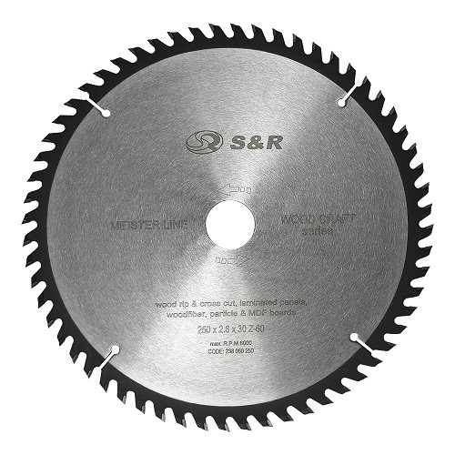 Диск пильний 250 x 30 мм S&R WoodCraft 60 зубів (238060250)