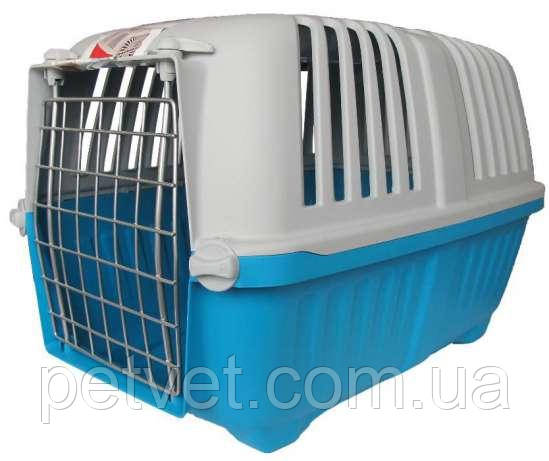 Переноска для котів і собак Pratiko 2 (55х36х38см) до 18 кг. з металевими дверцятами колір блакитний