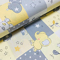 Ткань поплин малыши Бэйби в серо-желтых квадратах (ТУРЦИЯ шир. 2,4 м) (R-W-0343)