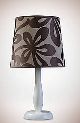 Настільна лампа біла дерев'яна з коричневим абажуром квітковим 10200