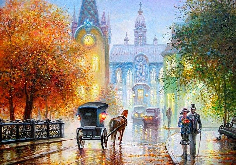 Діамантова мозаїка Дощова осінь DM-256 (40 х 60 см) ТМ Алмазна мозаїка, фото 1