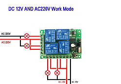 Бездротовий модуль дистанційного керування DC12V 433 мГц із модулем-приймачем на 4 реле