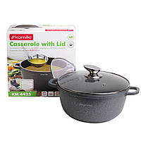 Каструля з кришкою Kamille 4.5 л з литого алюмінію з антипригарним покриттям "граніт" і KM-4425