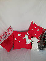 Подушка до Нового року з помпонами по колу, фото 8