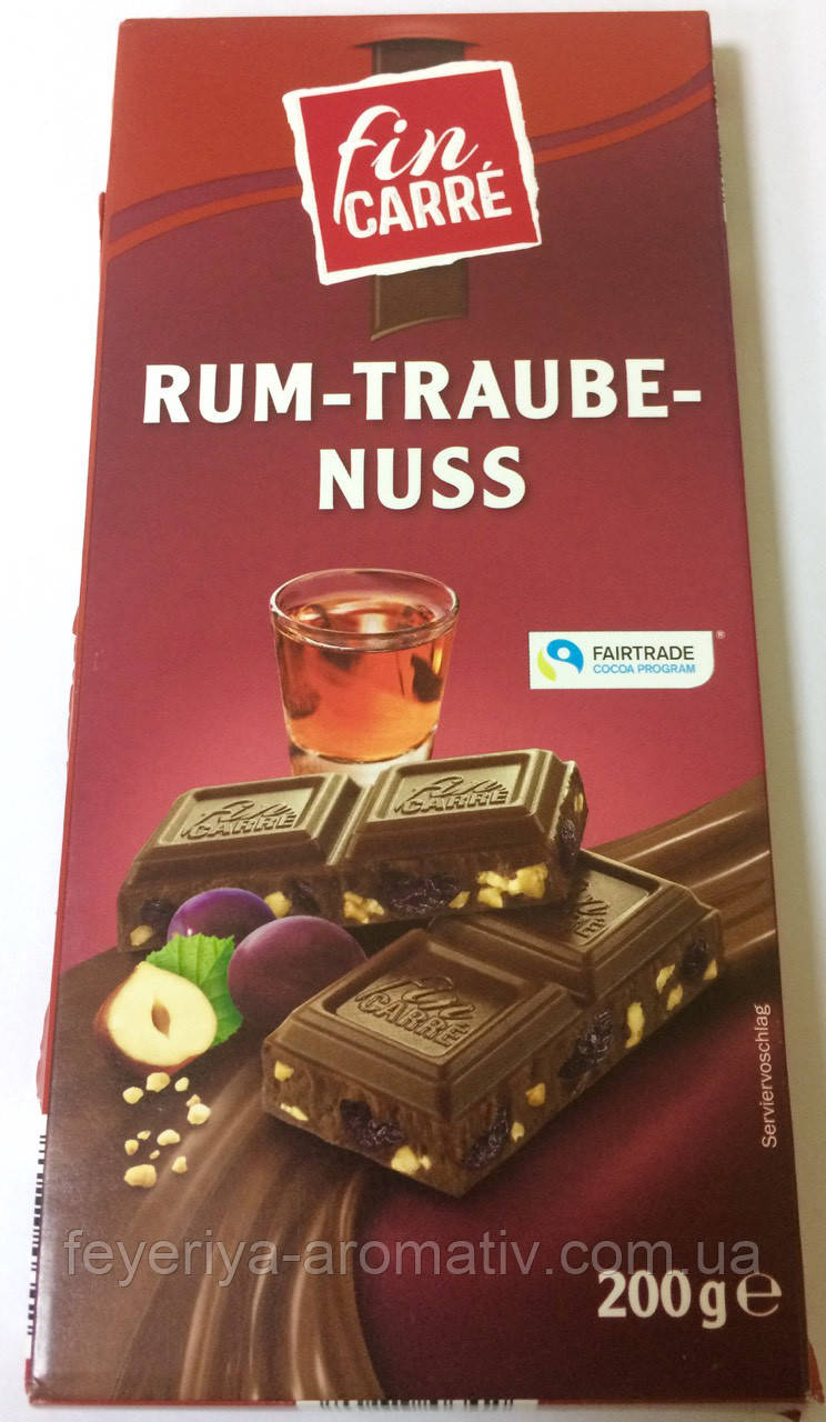 Шоколад молочний з ромом, горіхами та родзинками Fin Carre Rum Traube Nuss 200g Німеччина
