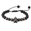 Браслет чоловічий з натурального каменю з шоломом HELMET VULCAN чорний, фото 4