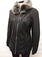 Куртка жіноча шкір-вініл з хутряним коміром і теплою підкладкою