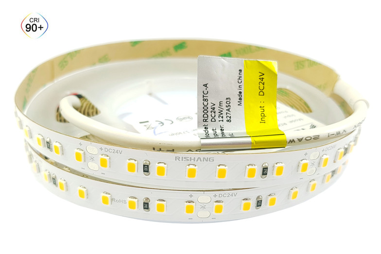 Світлодіодна стрічка 24вольта 2835-128-IP20-WW-10-24 RD00C8TC-A 2700K CRI90 12Вт Рішанг 10533