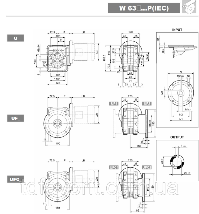 W 63 U 30 P80 B14 B3 размеры