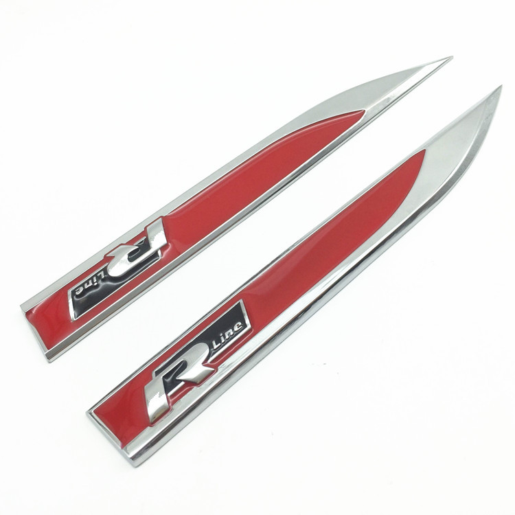 3D емблема "R-line" ЛЕЗО на крило: комплект 2шт, червоний, фото 1