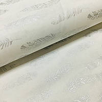Ткань поплин серебряные (глиттер) перья на белом (ТУРЦИЯ шир. 2,4 м) (R-FR-0556)