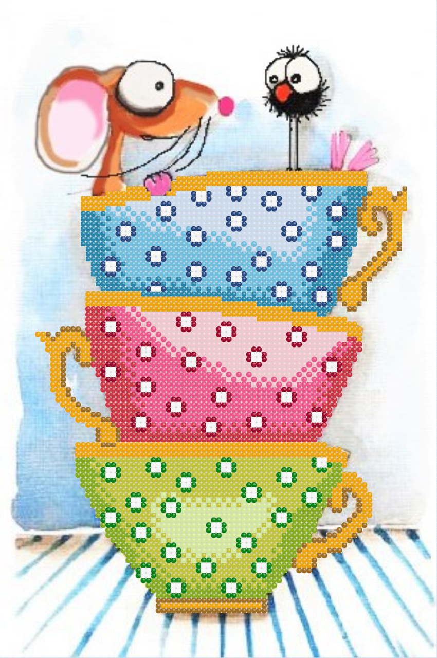 Схема для вишивки бісером Мишка в чашках 2, фото 1