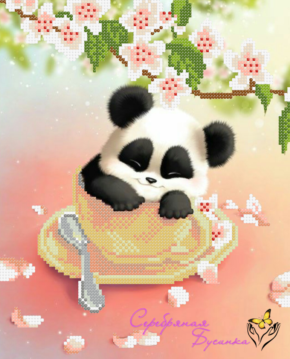 Милашка Панда Схема вишивки бісером, фото 1