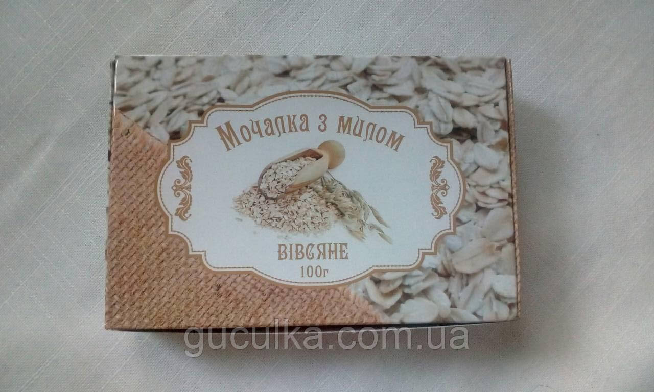 Мочалка губка лляна з натуральним милом "Вівсяне" 100 г, фото 1
