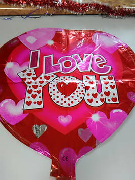 Гелієва кулька фольгований у формі серця з написом i love you