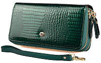 Жіночий шкіряний гаманець ST S5001A на дві блискавки зелений натуральна шкіра