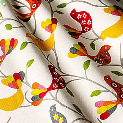 Декоративна тканина птиці червоного та жовтого кольору 071046 v1