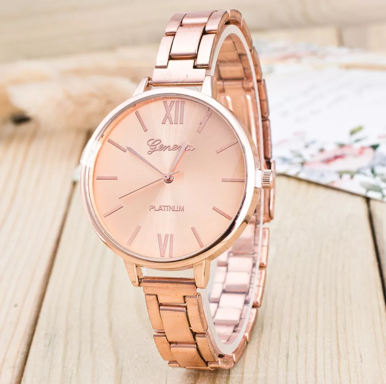 Жіночий годинник на руку, з рожевим браслетом «Geneva» (rose gold)