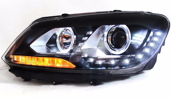 Передние фары VW Caddy тюнинг LED оптика (линза под ксенон) - фото 7 - id-p817114317