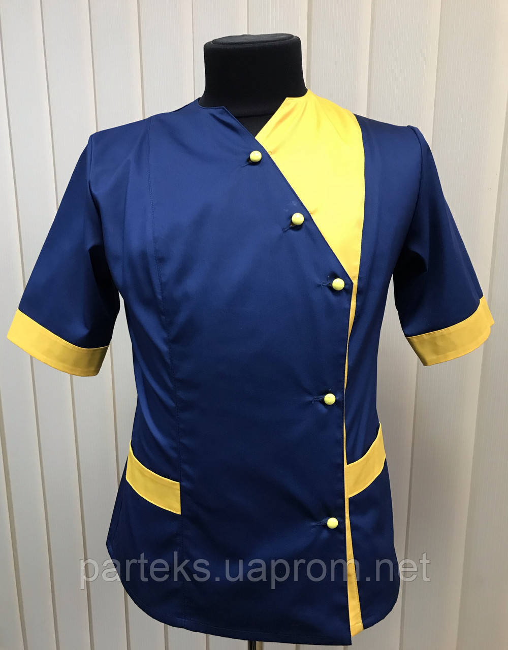 Куртка для повара Джанет женская, синего цвета с желтыми вставками - фото 1 - id-p817972233