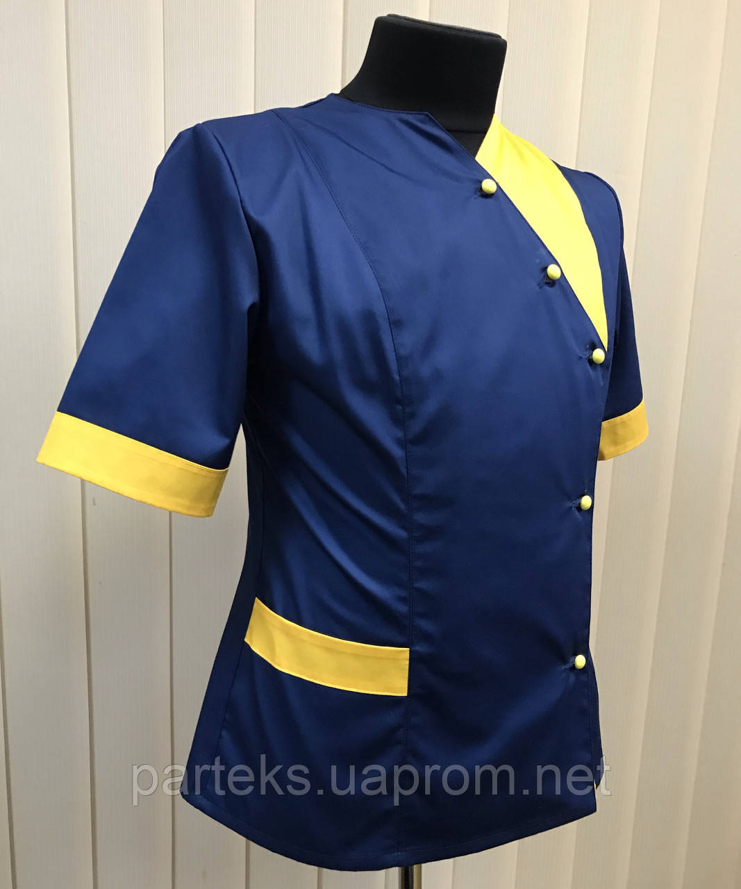 Куртка для повара Джанет женская, синего цвета с желтыми вставками - фото 2 - id-p817972233