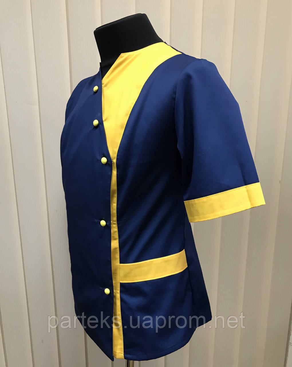 Куртка для повара Джанет женская, синего цвета с желтыми вставками - фото 3 - id-p817972233