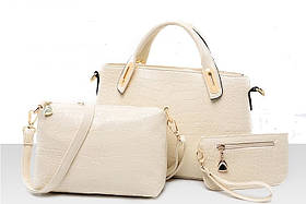 Жіноча сумка набір 3в1 з екошкіри білий. Товар з дефектом